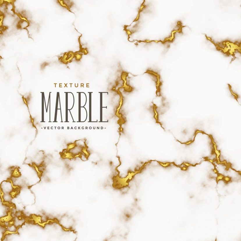 A white and gold marble background with text