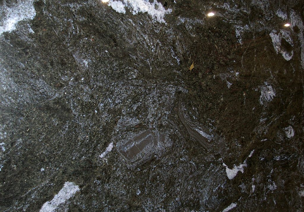 A close up of the black marble surface
